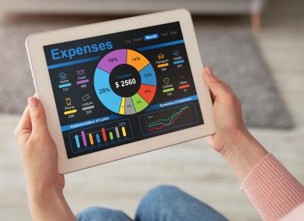 View of a tablet with graphs of expenses